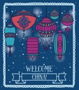 Banner for welcome China with traditional lantern decoration